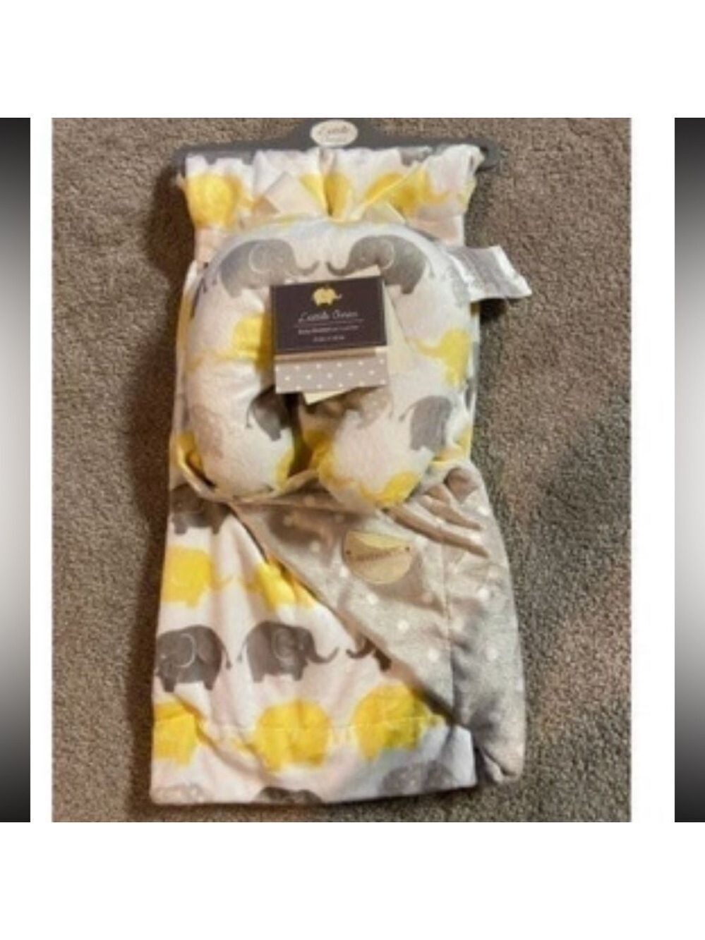 Elephant Baby blanket travel pillow Set - Yellow and Gray unisex
